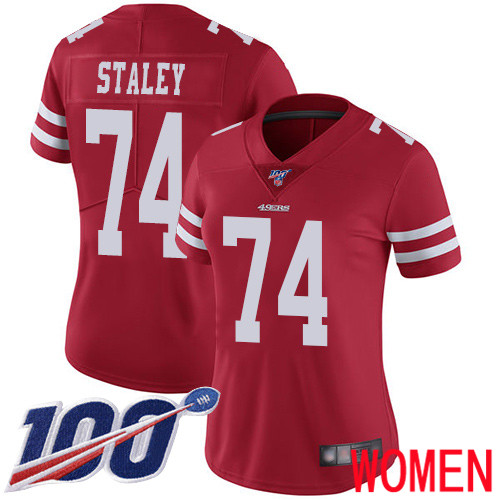 San Francisco 49ers Limited Red Women Joe Staley Home NFL Jersey 74 100th Season Vapor Untouchable